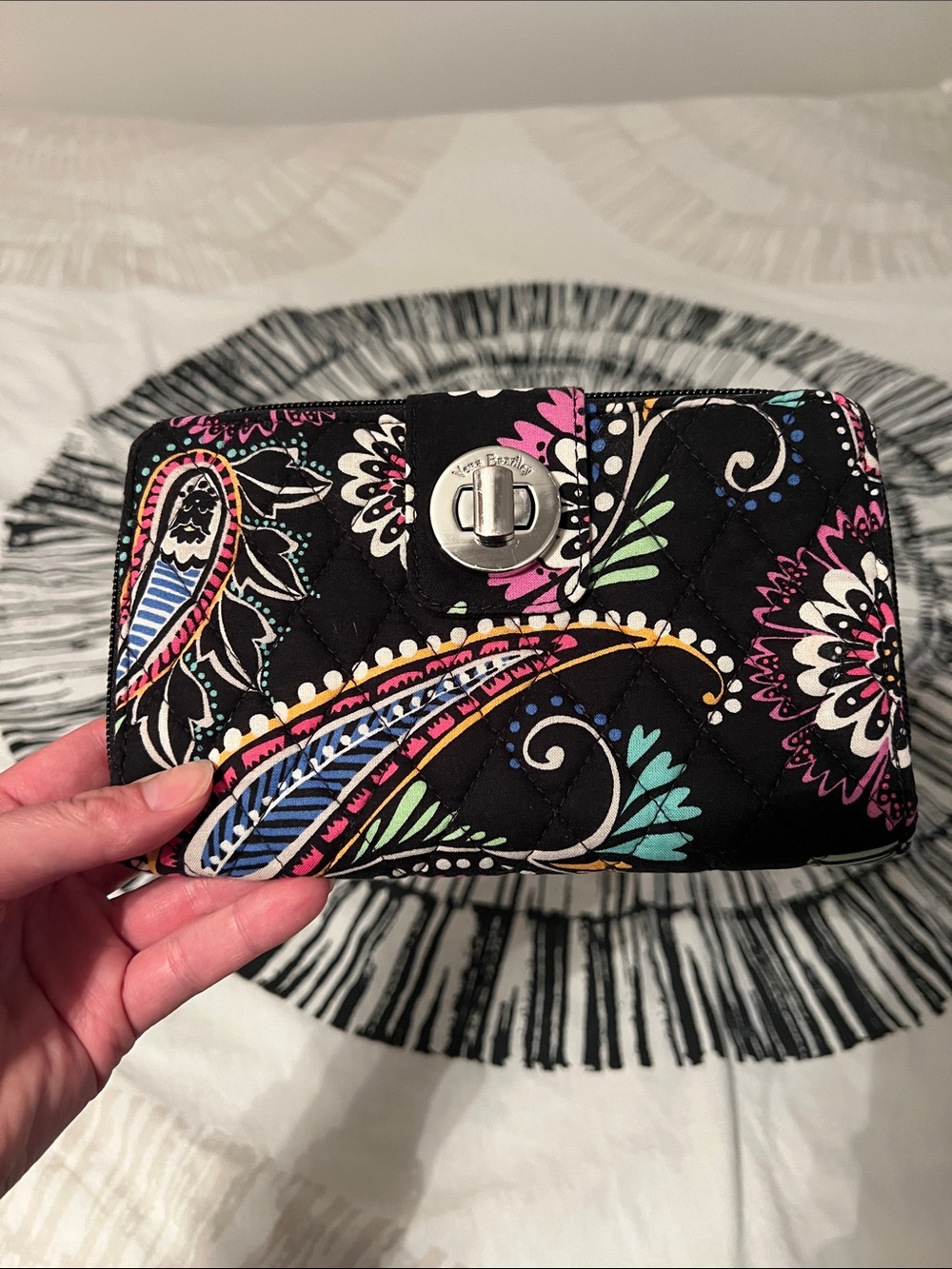 Vera Bradley Black Quilted Wallet with Multicolor Paisley Accents